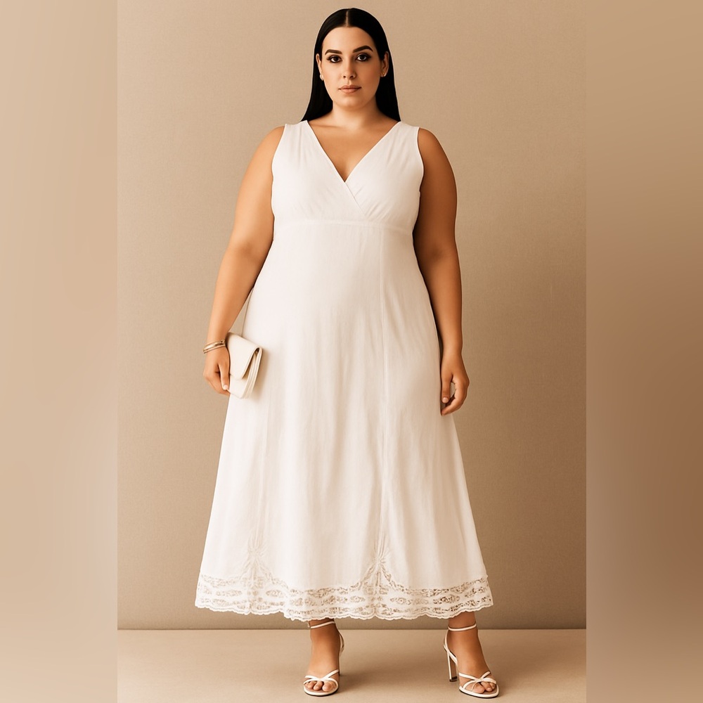 Liz Claiborne White Linen Midi Dress – Size 14